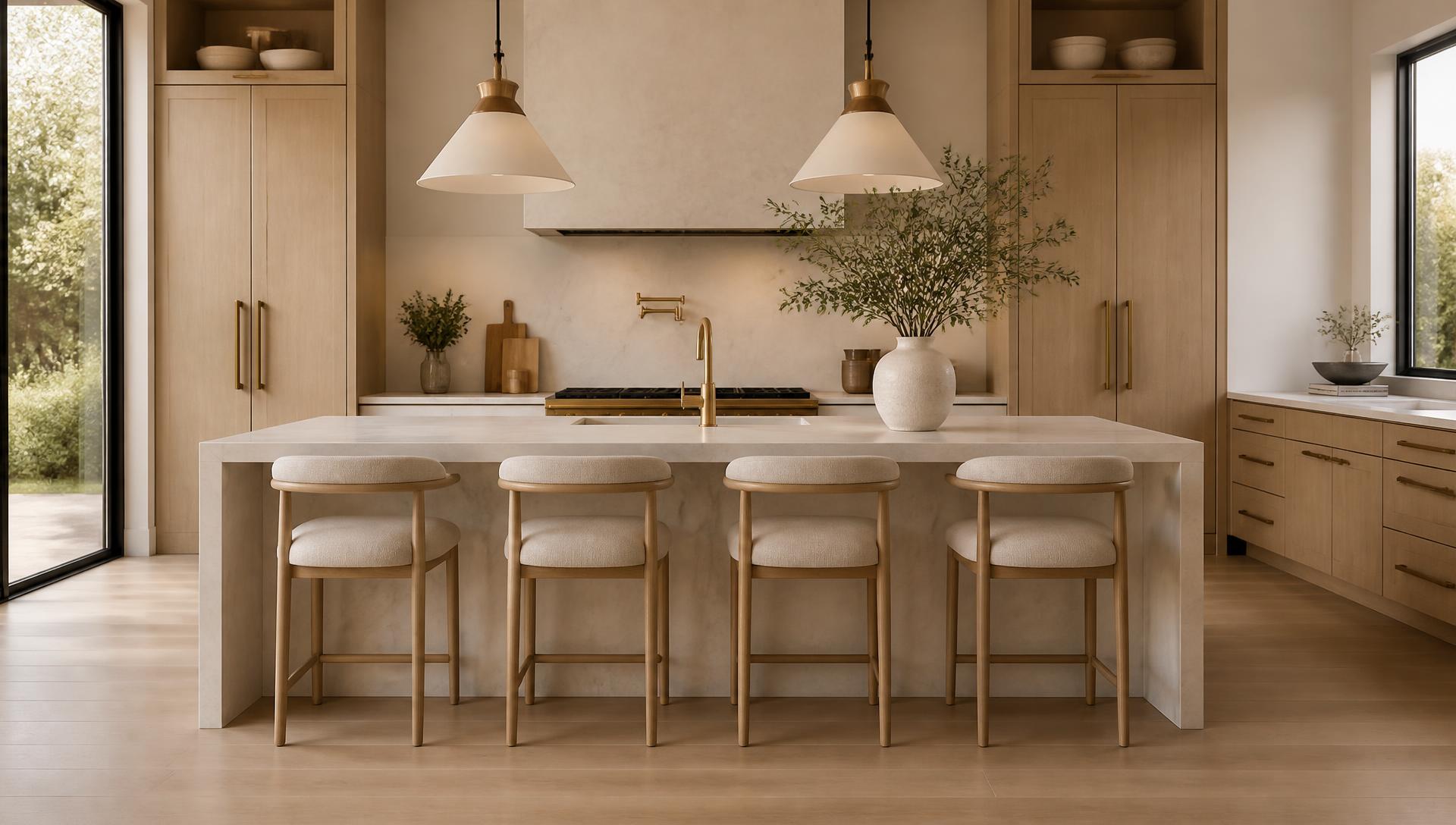 Warm modern kitchen with white oak cabinetry designed in Salt Lake City